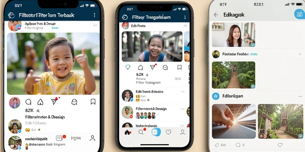 Screenshot aplikasi 8ZK menampilkan berbagai filter Instagram yang kreatif.
