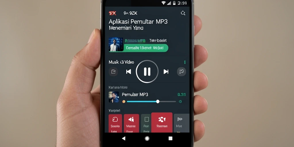 Tampilan antarmuka aplikasi Pemutar MP3 9ZK yang intuitif.