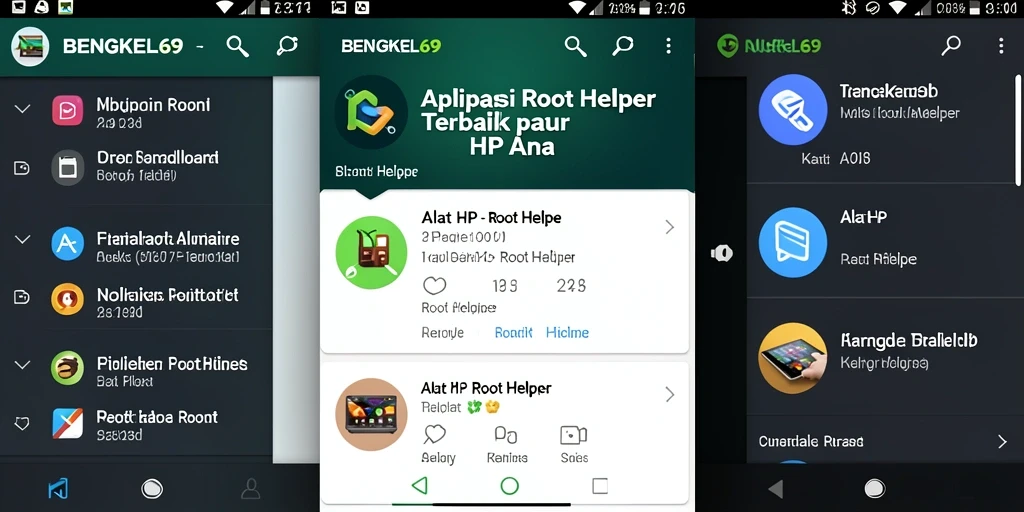Screenshot BENGKEL69 menunjukkan antarmuka user-friendly Root Helper.