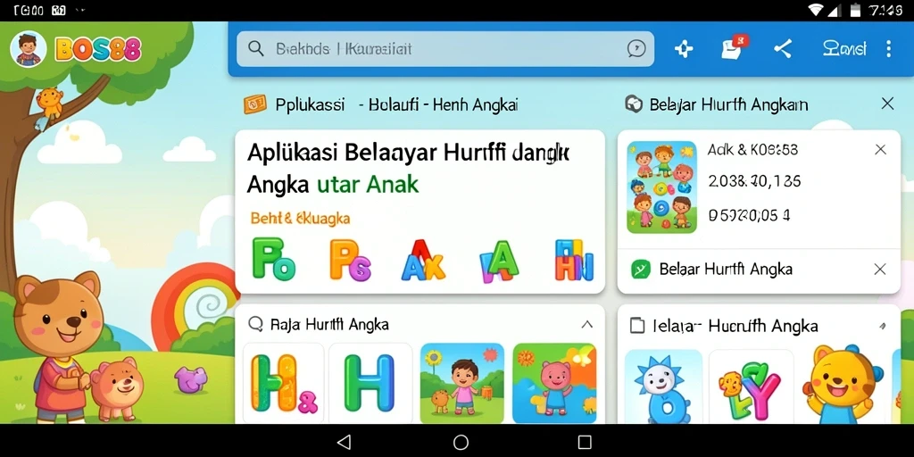 Tampilan antarmuka BOS88 yang menarik dan interaktif untuk belajar huruf dan angka.