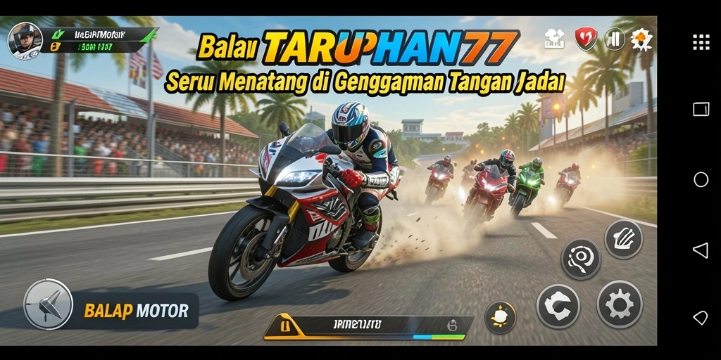 Tampilan utama TARUHAN77 dengan trek balapan dan motor yang siap melaju.