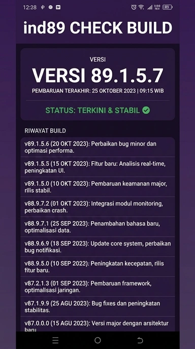 Riwayat Versi Aplikasi ind89 untuk Android